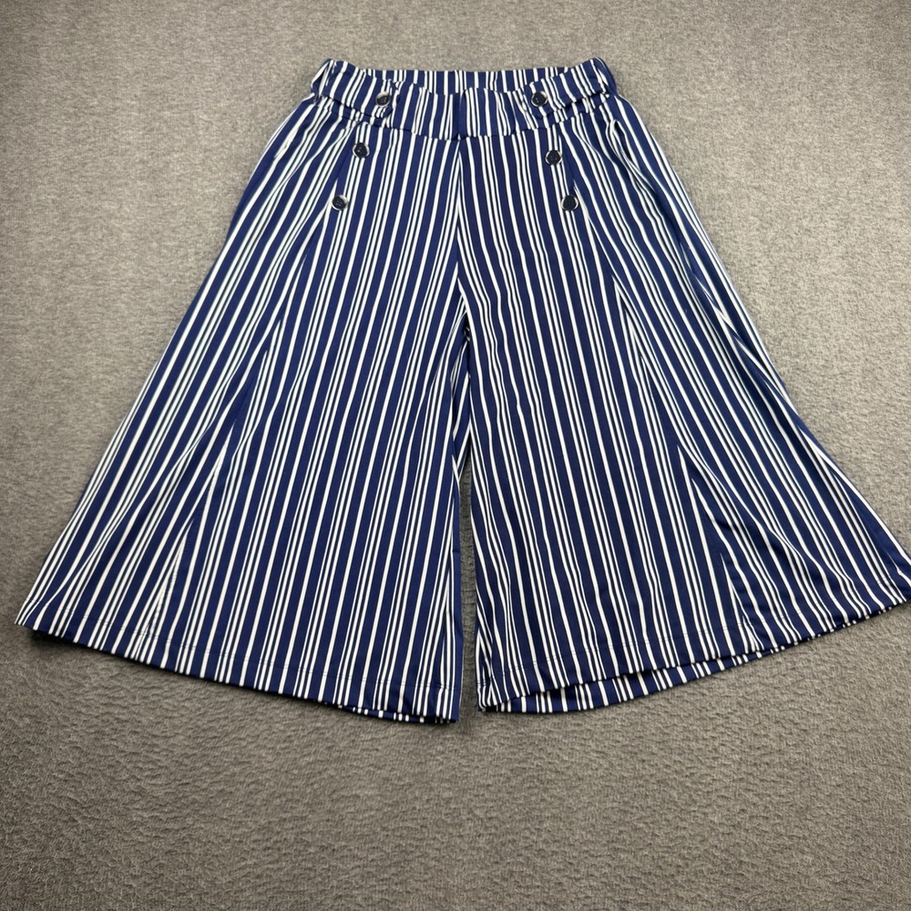 Robert Louis Navy Blue Women's M Medium White Striped Wide Leg Sailor Pants